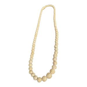 Vintage Asian Hand‎ Carved Bone Rose Beaded Floral Bovine Screwback Necklace